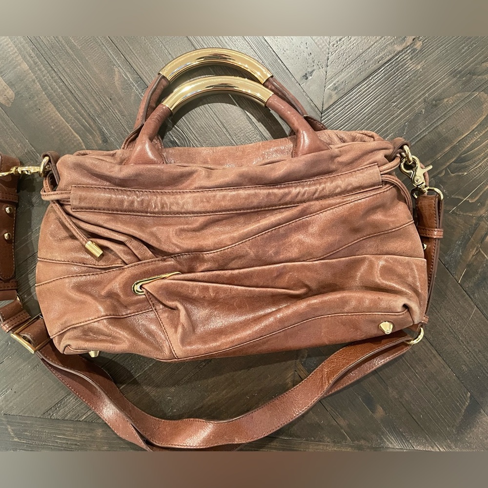 Badgley Mischka Brown Leather Handbag with Gold Handles